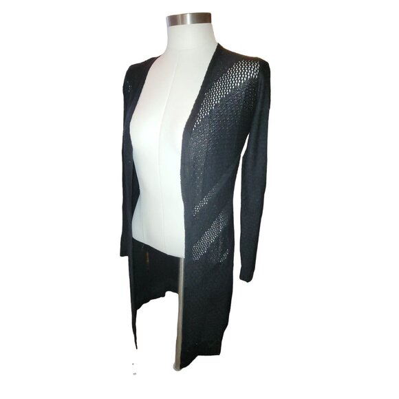 Womans Black Duster Hooked Up Open Knit Cardigan Sweater Size Small jj3597 - Picture 1 of 9